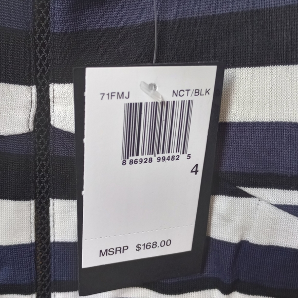 French Connection Chantilly Black White Stripe Sheath Mini Dress Stretch Size 4 - Picture 8 of 10